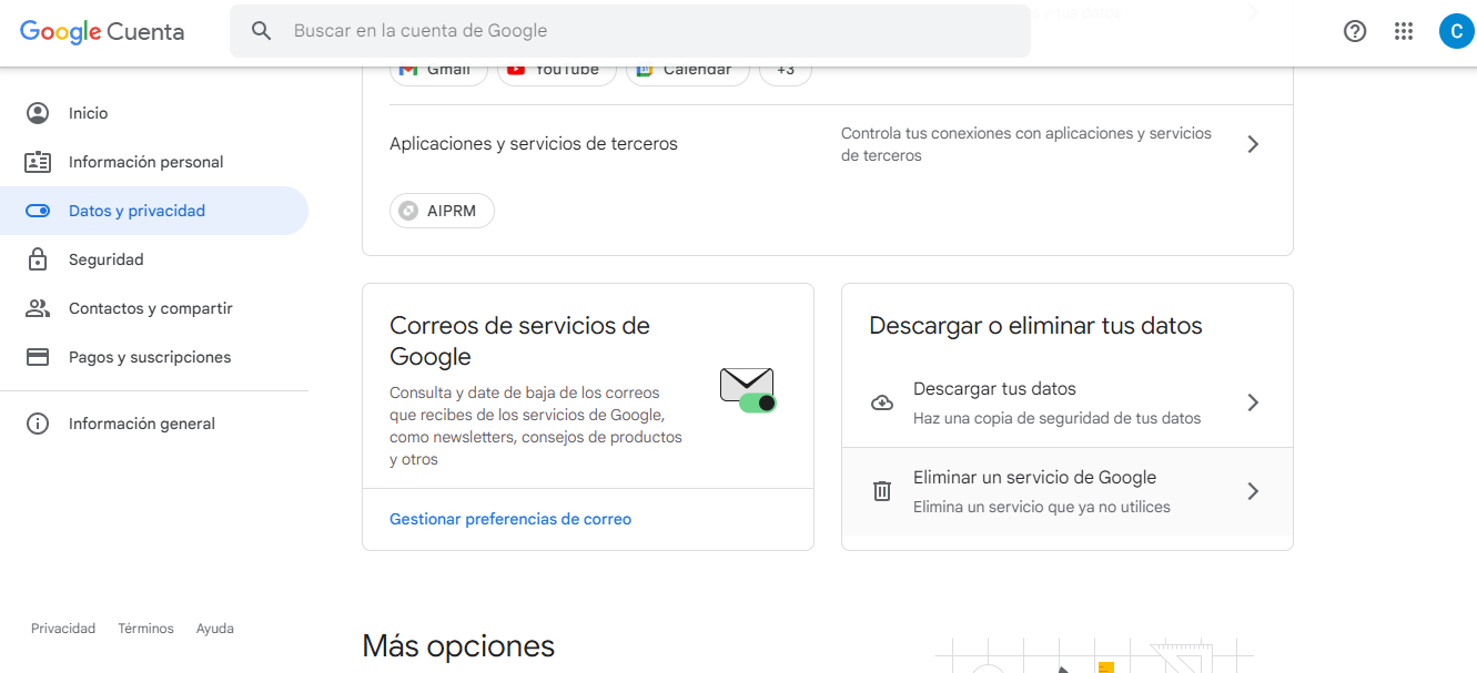 Eliminar servicios Google para borrar datos personales